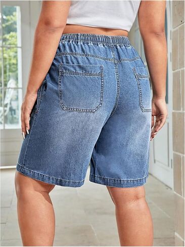 Floerns Women's Plus Size Drawstring Denim Shorts Casual Wide Leg Jean Shorts with Pocket in Saudi Arabia