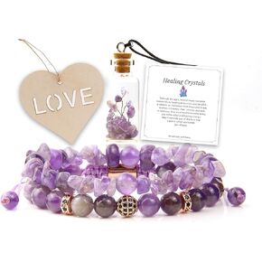 قطعتين من الأساور للنساء والرجال - أساور من الخرز والكريستال وأحجار الشفاء مصنوعة يدويًا من الأحجار الكريمة الطبيعية مجوهرات هدايا فريدة للرجال والنساء in Kuwait