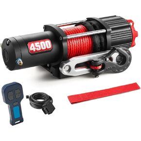 ATV Winch 4500lbs 12V Electric Winch, Synthetic Rope UTV Winch for Off Road Trailer Towing Winch, with Mounting Bracket/Wireless Remote Control in Kuwait