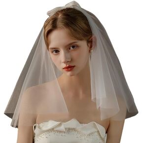 Bride Veil for Wedding Short Bridal Tulle Veil with Comb for Bride Wedding or Bachelorette Party 23.6 inch Ivory in Saudi Arabia