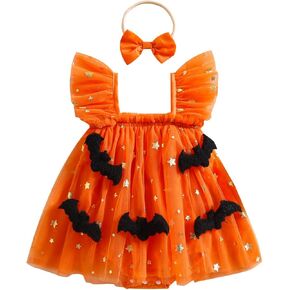 الوليد طفلة هالوين الزي الملابس أكمام اليقطين رومبير فستان شبكة توتو الجنية كشكش بذلة زي in Kuwait