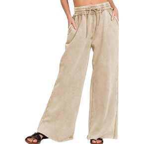Women’s Acid Wash Palazzo Sweatpants Casual High Waist Washed Wide Leg Pants Baggy Drawstring Trousers with Pockets in Kuwait