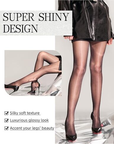 2 Pairs Shiny Pantyhose for Women Sheer Shimmer Tights 20D Snag Resistant Gloss Stockings High Waist in Saudi Arabia