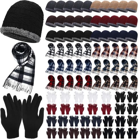JenPen 90x Winter Beanie Hats Scarf Gloves Bulk Unisex Winter Fleece Lined Caps Long Scarf Touchscreen Glove for Men Women in Saudi Arabia