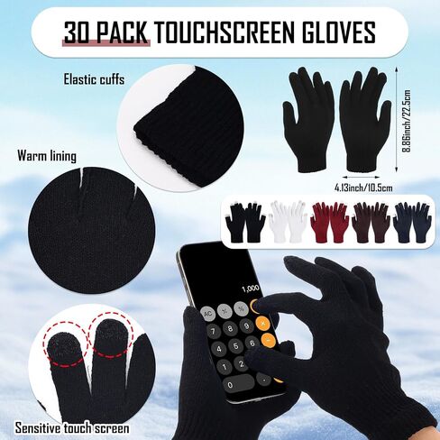 JenPen 90x Winter Beanie Hats Scarf Gloves Bulk Unisex Winter Fleece Lined Caps Long Scarf Touchscreen Glove for Men Women in Saudi Arabia