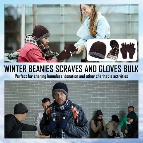 JenPen 90x Winter Beanie Hats Scarf Gloves Bulk Unisex Winter Fleece Lined Caps Long Scarf Touchscreen Glove for Men Women in Saudi Arabia