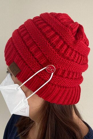 ScarvesMe Women Men Solid Color Ribbed Beanie Hat with Button for Mask in Kuwait