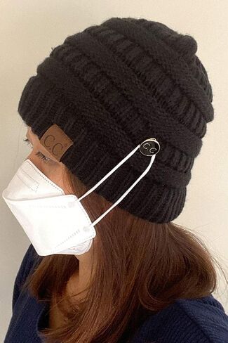 ScarvesMe Women Men Solid Color Ribbed Beanie Hat with Button for Mask in Kuwait