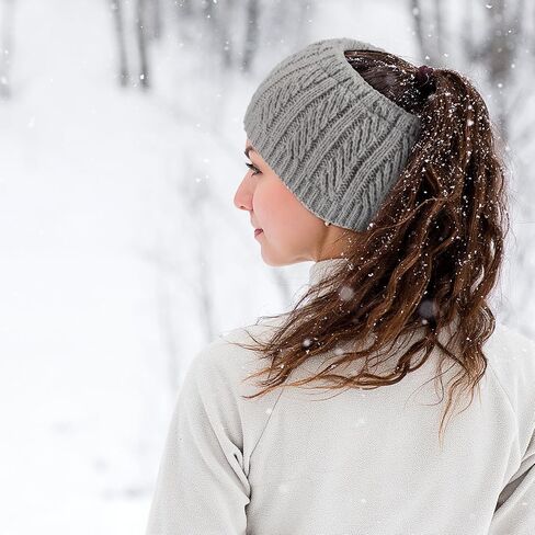 4 Pack Satin Lined Winter Headbands for Women, Silk Lined Messy Bun Ponytail Beanie Cap, Winter Warm Knit Thick Hat Ear Warmers for Natural Curly Black Ponytail Hair in Saudi Arabia
