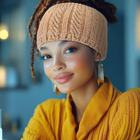 4 Pack Satin Lined Winter Headbands for Women, Silk Lined Messy Bun Ponytail Beanie Cap, Winter Warm Knit Thick Hat Ear Warmers for Natural Curly Black Ponytail Hair in Saudi Arabia