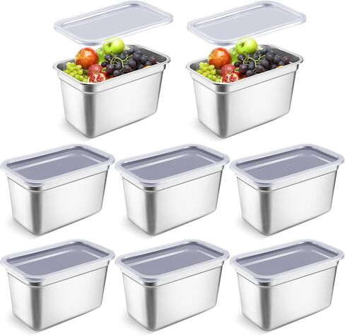 8 Pcs Hotel Pan with PP Plastic Lid Steam Table Pan Stainless Steel Restaurant Pans 1/4 Size Catering Pans Food Prep Pan Restaurant Anti Clogging Steamer for Buffet Hotel (4 Inch Deep) in Saudi Arabia