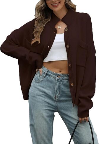 Sweater Cardigan Women Long Sleeve Fall Button Down Knit Tops Casual Loose Outerwear Coats in Saudi Arabia