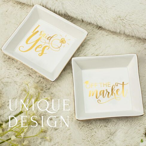 Ring Dish for Engagement, Ceramic Jewelry Dish, Trinket Dish Tray, Jewelry Organizer, Gift Box & Card Included, Perfect for Anniversary/Valentine's Day/Wedding - I Said Yes in Saudi Arabia