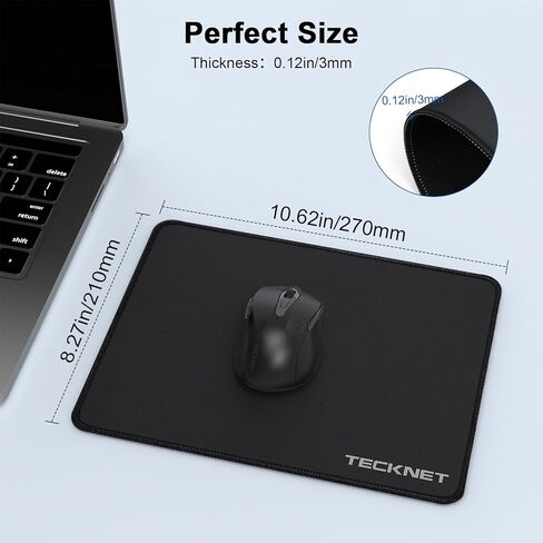 TECKNET 3 Pack Mouse Pad with Anti-fray Stitching, Waterproof Surface & Non-Slip Rubber Base with Stitched Edges Gaming Mouse Mat for Laptop，Compatible with Laser and Optical Mice - Black in Kuwait