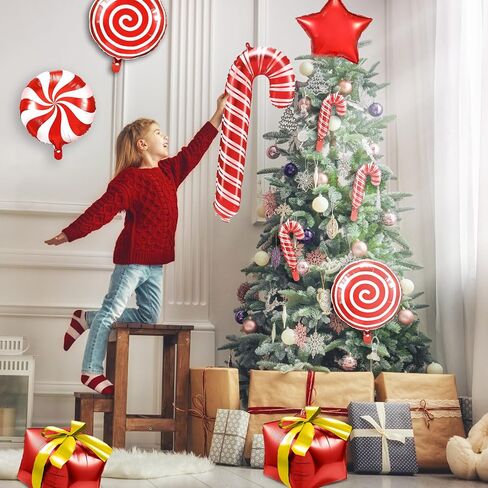 50 Pieces Large Christmas Candy Foil Balloons White and Pink Candy Cane Balloons Square Cube Foil Balloons for Christmas Candies Theme Party Decoration Birthday Party Supplies in Saudi Arabia