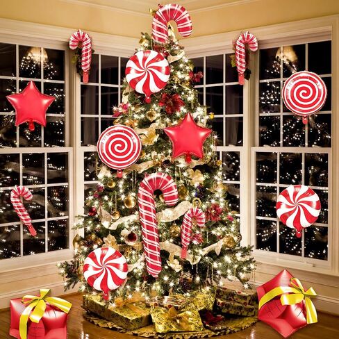 50 Pieces Large Christmas Candy Foil Balloons White and Pink Candy Cane Balloons Square Cube Foil Balloons for Christmas Candies Theme Party Decoration Birthday Party Supplies in Saudi Arabia