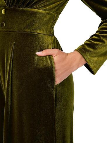 CIDER Womens Velvet Jumpsuit Long Sleeve V Neck Wide Leg Elegant Romper in Kuwait