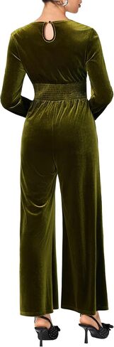 CIDER Womens Velvet Jumpsuit Long Sleeve V Neck Wide Leg Elegant Romper in Kuwait