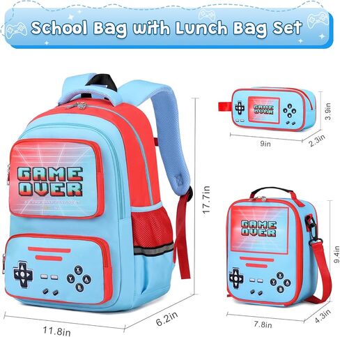 Gamer Backpack for Boys - Cool Luminous School Backpack for Boys with Lunch Bag Pencil Case - Kids Elementary Middle School Book Bags for Teen with USB Charging Port (Black in Kuwait