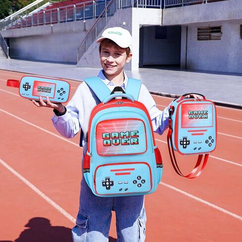 Gamer Backpack for Boys - Cool Luminous School Backpack for Boys with Lunch Bag Pencil Case - Kids Elementary Middle School Book Bags for Teen with USB Charging Port (Black in Kuwait