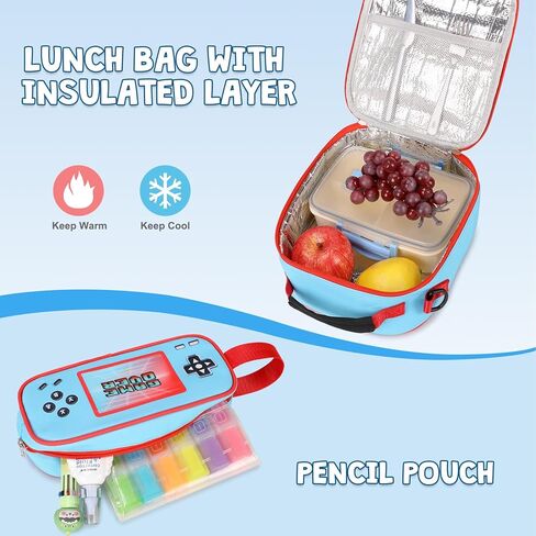 Gamer Backpack for Boys - Cool Luminous School Backpack for Boys with Lunch Bag Pencil Case - Kids Elementary Middle School Book Bags for Teen with USB Charging Port (Black in Kuwait