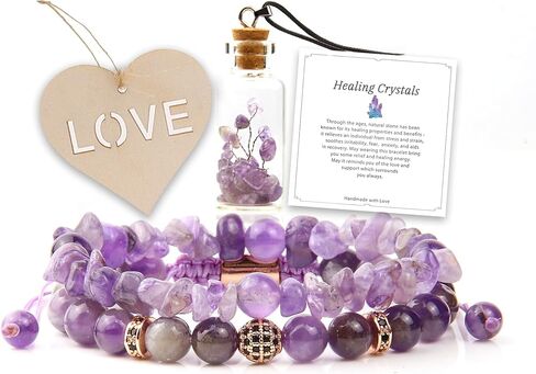 قطعتين من الأساور للنساء والرجال - أساور من الخرز والكريستال وأحجار الشفاء مصنوعة يدويًا من الأحجار الكريمة الطبيعية مجوهرات هدايا فريدة للرجال والنساء in Kuwait