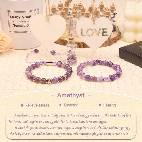 قطعتين من الأساور للنساء والرجال - أساور من الخرز والكريستال وأحجار الشفاء مصنوعة يدويًا من الأحجار الكريمة الطبيعية مجوهرات هدايا فريدة للرجال والنساء in Kuwait