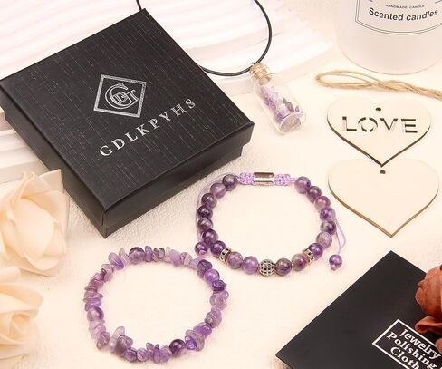 قطعتين من الأساور للنساء والرجال - أساور من الخرز والكريستال وأحجار الشفاء مصنوعة يدويًا من الأحجار الكريمة الطبيعية مجوهرات هدايا فريدة للرجال والنساء in Kuwait