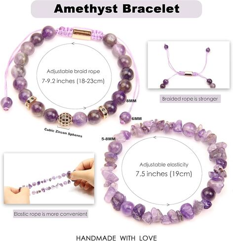 قطعتين من الأساور للنساء والرجال - أساور من الخرز والكريستال وأحجار الشفاء مصنوعة يدويًا من الأحجار الكريمة الطبيعية مجوهرات هدايا فريدة للرجال والنساء in Kuwait