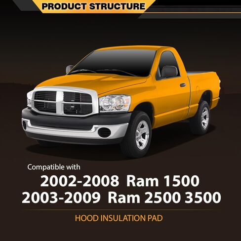 Hood Insulation Pad 1/2" Heat Blanket with Clips Compatible with 2002-2009 Dodge Ram 2500 3500 Black in Saudi Arabia