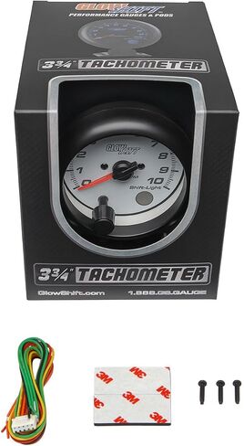 مقياس سرعة الدوران GlowShift White 7 ألوان 10,000 دورة في الدقيقة - لمحركات تعمل بالغاز من 1 إلى 10 أسطوانات - ضوء ناقل مدمج - يتم تركيبه على لوحة القيادة - قرص أبيض - عدسة شفافة - 3-3/4 بوصة 95 مم in Kuwait