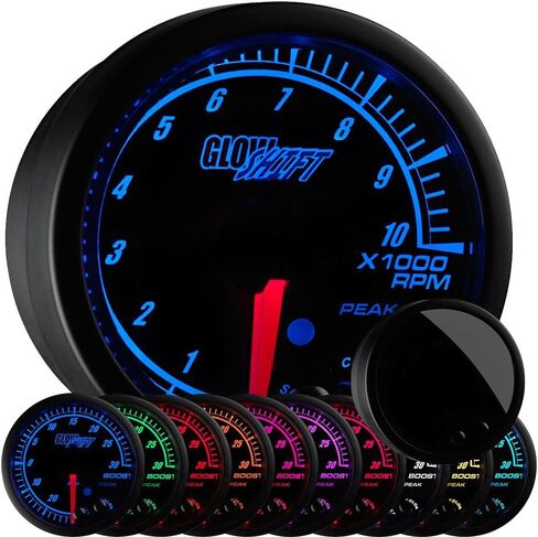 مقياس سرعة الدوران GlowShift Elite 10 ألوان 10,000 دورة في الدقيقة - يتضمن ضوء تحذير مجاني - لمحركات تعمل بالغاز من 1 إلى 10 أسطوانات - قرص أسود - عدسة ملونة - وظيفة استدعاء الذروة - 2-1/16 بوصة 52 مم in Kuwait
