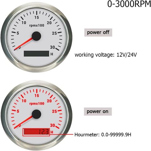 85mm Diesel Engine 24V Tachometer 3K RPM Gauge Hourmeter with 7 Adjustable Backlights for Auto Car Marine Boat (Black&Silver, 0-3000RPM) in Saudi Arabia