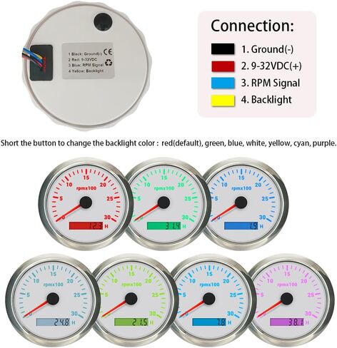 85mm Diesel Engine 24V Tachometer 3K RPM Gauge Hourmeter with 7 Adjustable Backlights for Auto Car Marine Boat (Black&Silver, 0-3000RPM) in Saudi Arabia