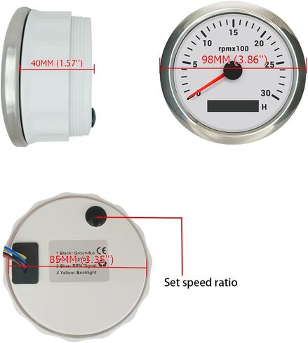 85mm Diesel Engine 24V Tachometer 3K RPM Gauge Hourmeter with 7 Adjustable Backlights for Auto Car Marine Boat (Black&Silver, 0-3000RPM) in Saudi Arabia
