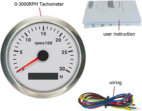 85mm Diesel Engine 24V Tachometer 3K RPM Gauge Hourmeter with 7 Adjustable Backlights for Auto Car Marine Boat (Black&Silver, 0-3000RPM) in Saudi Arabia