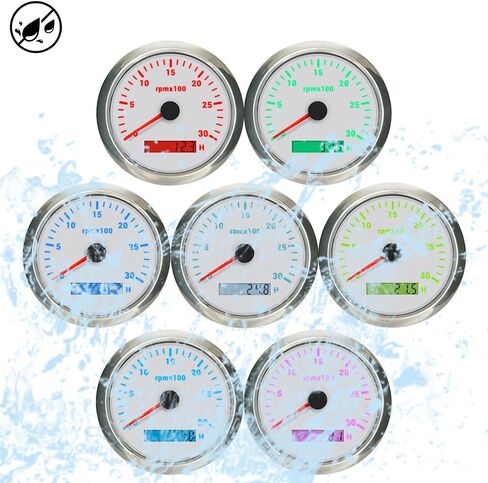 85mm Diesel Engine 24V Tachometer 3K RPM Gauge Hourmeter with 7 Adjustable Backlights for Auto Car Marine Boat (Black&Silver, 0-3000RPM) in Saudi Arabia