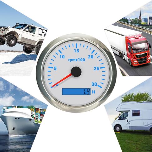 85mm Diesel Engine 24V Tachometer 3K RPM Gauge Hourmeter with 7 Adjustable Backlights for Auto Car Marine Boat (Black&Silver, 0-3000RPM) in Saudi Arabia
