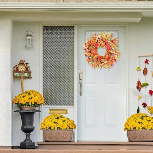 إكليل سقوط 26 بوصة للباب الأمامي - أكاليل باب الخريف، إكليل خريف كبير مع توت اليقطين وأوراق الشجر، أكاليل باب الخريف لمزرعة داخلية وخارجية لتزيين المنزل وعيد الهالوين وعيد الشكر in Kuwait