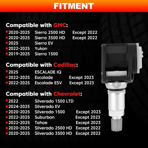 مستشعر TPMS، مستشعرات مراقبة ضغط إطارات المقطورة 433 ميجاهرتز متوافقة مع موديلات 2019-2025 جي إم سي تشيفي كاديلاك مع مستشعرات ضغط إطارات المقطورة فقط (رمز RPO XL8)، استبدل 86803857، 4 قطع in Saudi Arabia