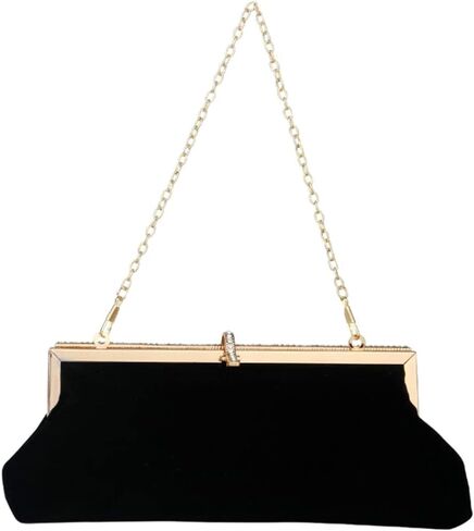 LOGOFUN Velvet Bag Rhinestone Elegant Handbag Women Wedding Party Evening Clutch Bag (Black) in Saudi Arabia