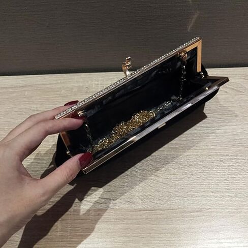LOGOFUN Velvet Bag Rhinestone Elegant Handbag Women Wedding Party Evening Clutch Bag (Black) in Saudi Arabia