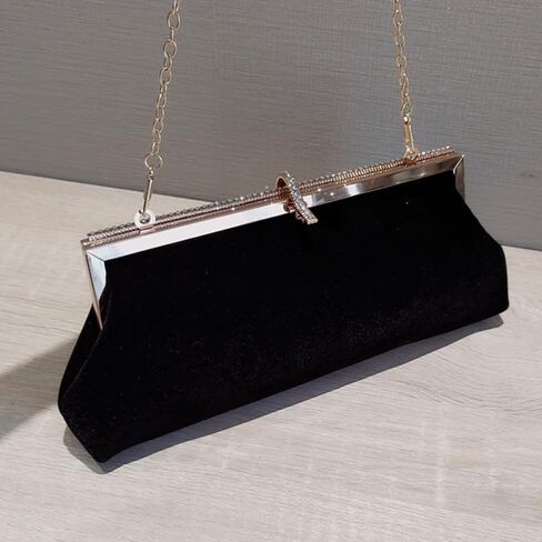 LOGOFUN Velvet Bag Rhinestone Elegant Handbag Women Wedding Party Evening Clutch Bag (Black) in Saudi Arabia