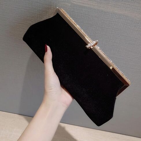 LOGOFUN Velvet Bag Rhinestone Elegant Handbag Women Wedding Party Evening Clutch Bag (Black) in Saudi Arabia