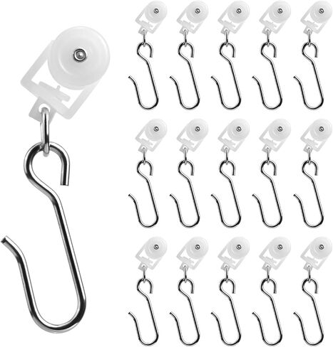 Ceiling Curtain Track Roller Hooks-Room Divider, Durable Stainless Steel Curtain Hooks with Dual Wheel,RV (15 Pack) in Saudi Arabia