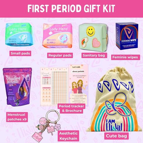 Period Kit for Tweens - First Period Kit for Girls 9-12 10-14 for School- Comfort Fit Feminine Pads Designed for Tween Teens Needs- Period Bags for Teen (Green) in Kuwait