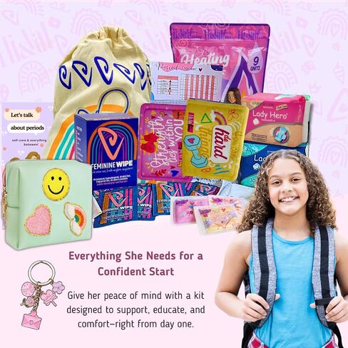 Period Kit for Tweens - First Period Kit for Girls 9-12 10-14 for School- Comfort Fit Feminine Pads Designed for Tween Teens Needs- Period Bags for Teen (Green) in Kuwait