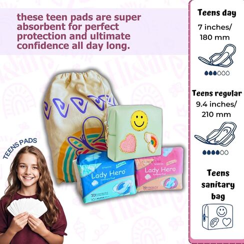 Period Kit for Tweens - First Period Kit for Girls 9-12 10-14 for School- Comfort Fit Feminine Pads Designed for Tween Teens Needs- Period Bags for Teen (Green) in Kuwait