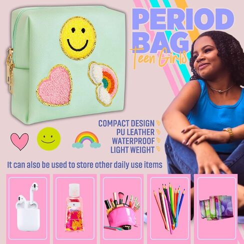 Period Kit for Tweens - First Period Kit for Girls 9-12 10-14 for School- Comfort Fit Feminine Pads Designed for Tween Teens Needs- Period Bags for Teen (Green) in Kuwait