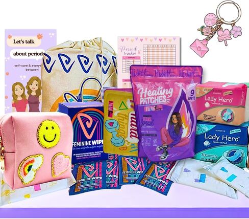 Period Kit for Tweens - First Period Kit for Girls 9-12 10-14 for School- Comfort Fit Feminine Pads Designed for Tween Teens Needs- Period Bags for Teen (Green) in Kuwait
